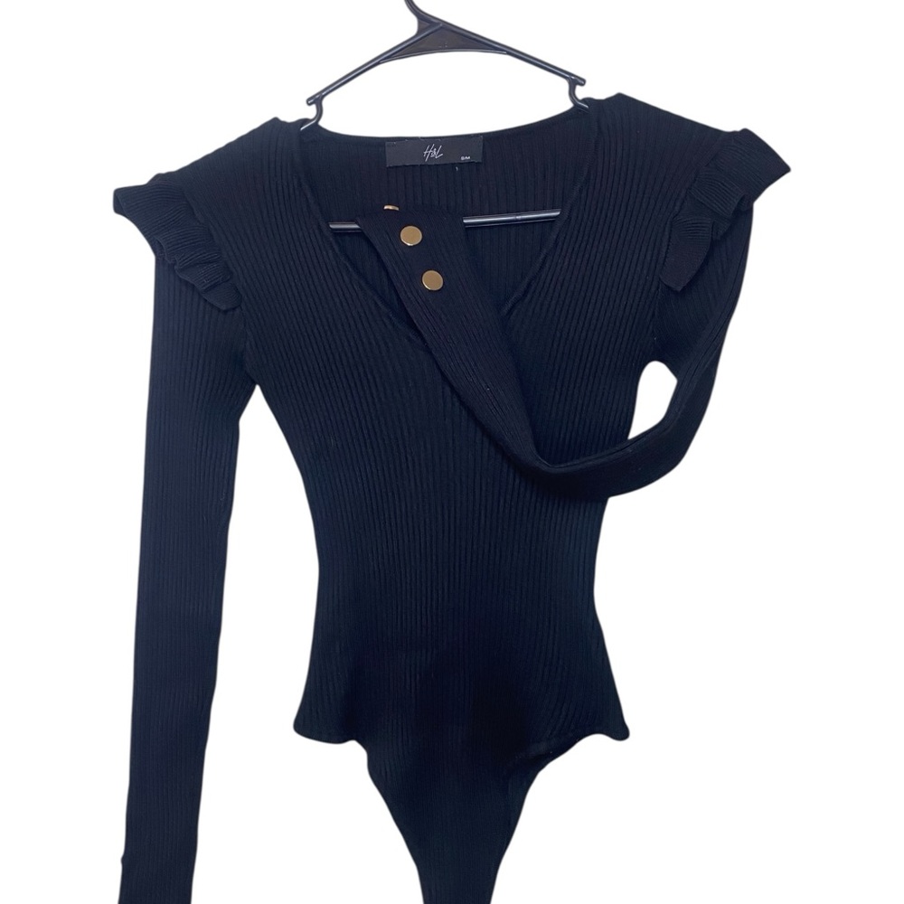 Black Knit Ruffled Bodysuit